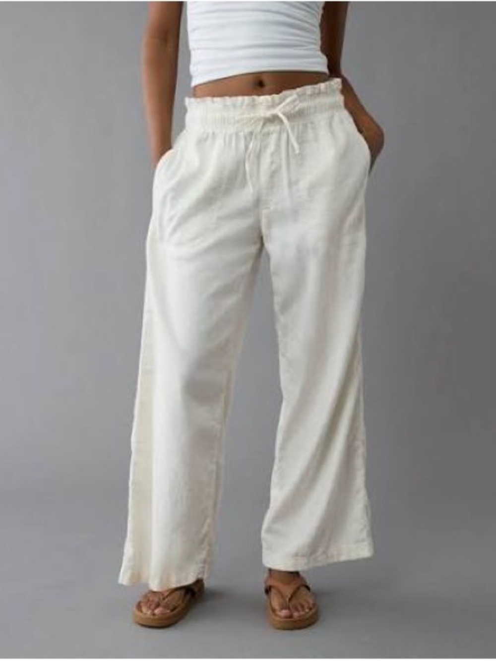AE Dreamy Drape Linen-Blend Pull-On Pant